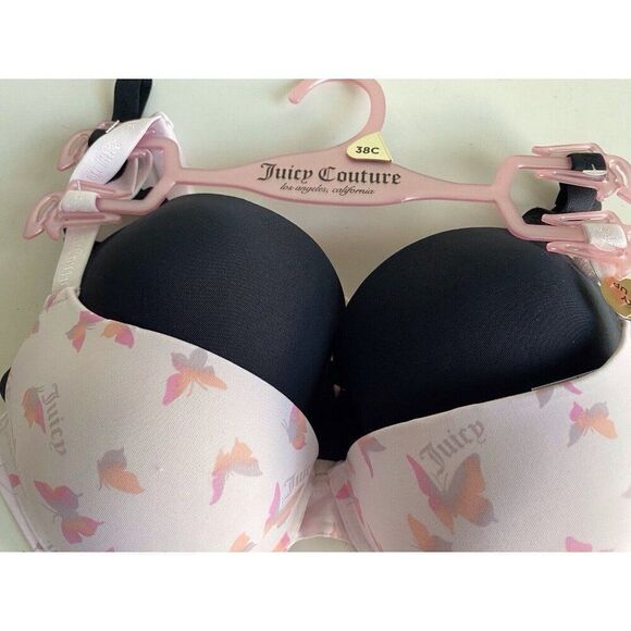 2 Pack Juicy Couture Bra SEXY Push Up JC6965 Butterflies Pink Black Sz 38C NEW - Picture 5 of 8